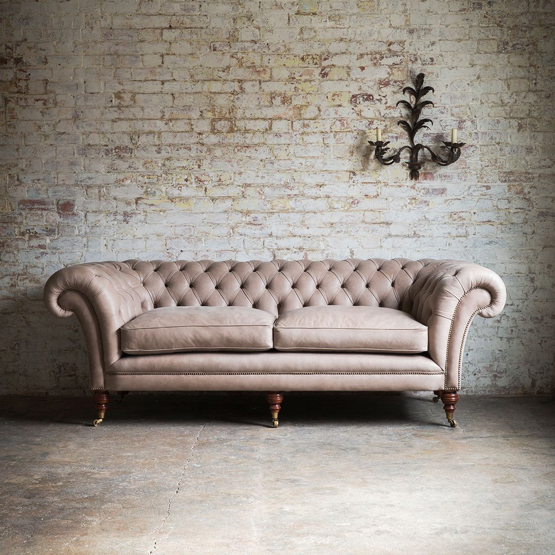 Grenville 3 seater sofa in Siena leather -Hare with Verona wall light - Beaumont & Fletcher