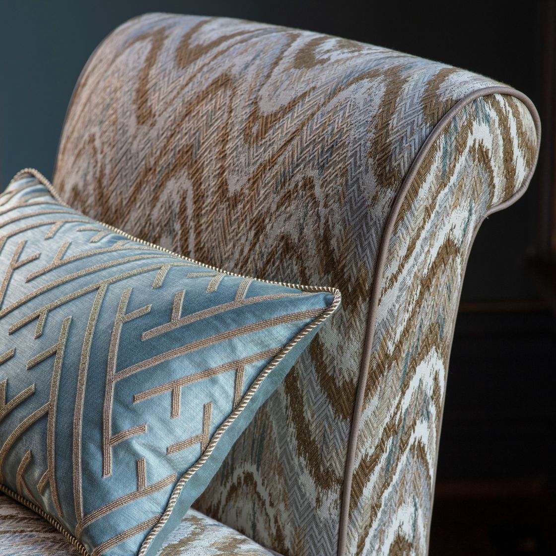 Lydia chair in Kyma - Driftwood with Elektra cushion - Beaumont & Fletcher