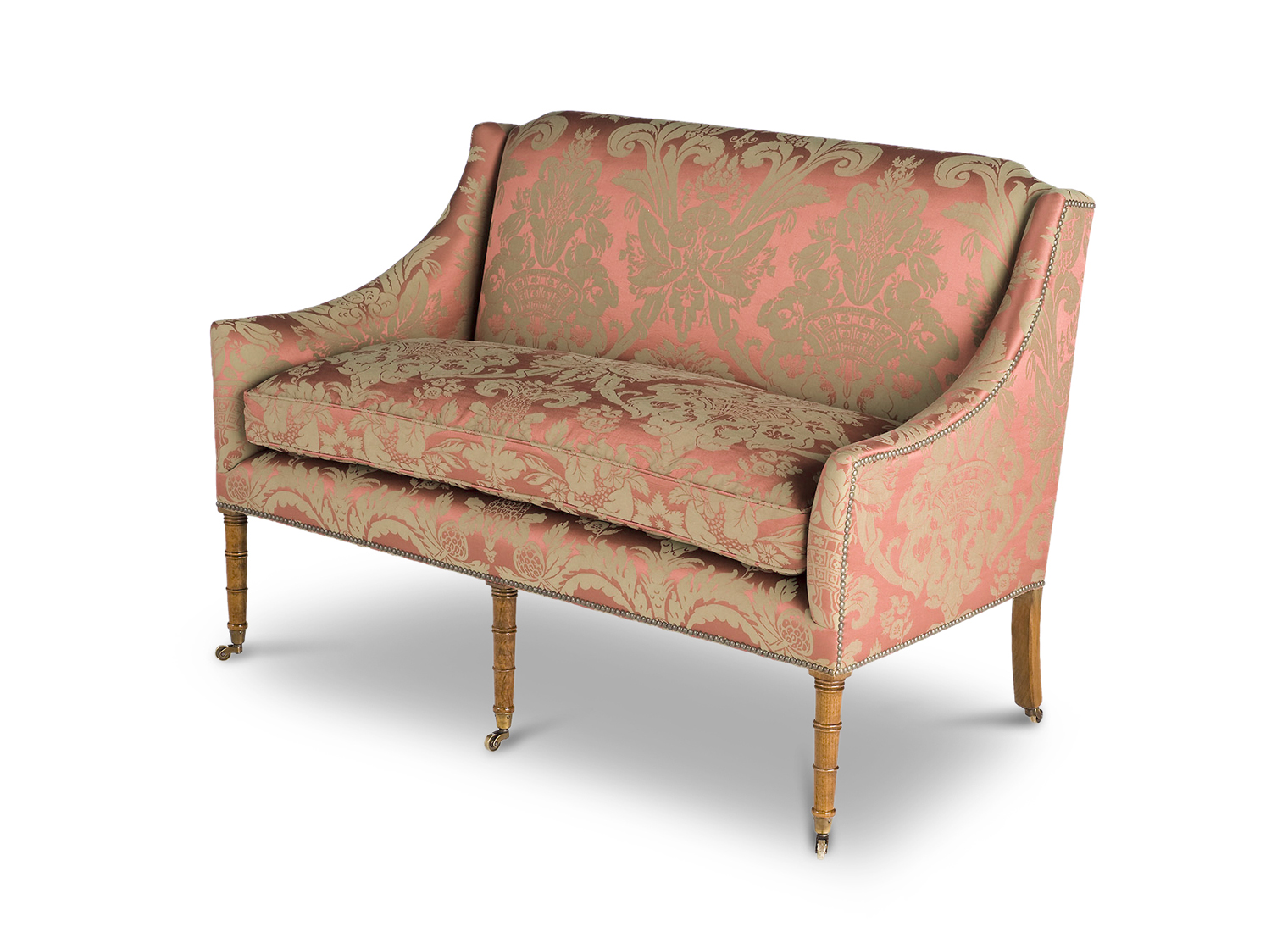 Alexandra 2 seater sofa in Leonora damask- Flame - Beaumont & Fletcher