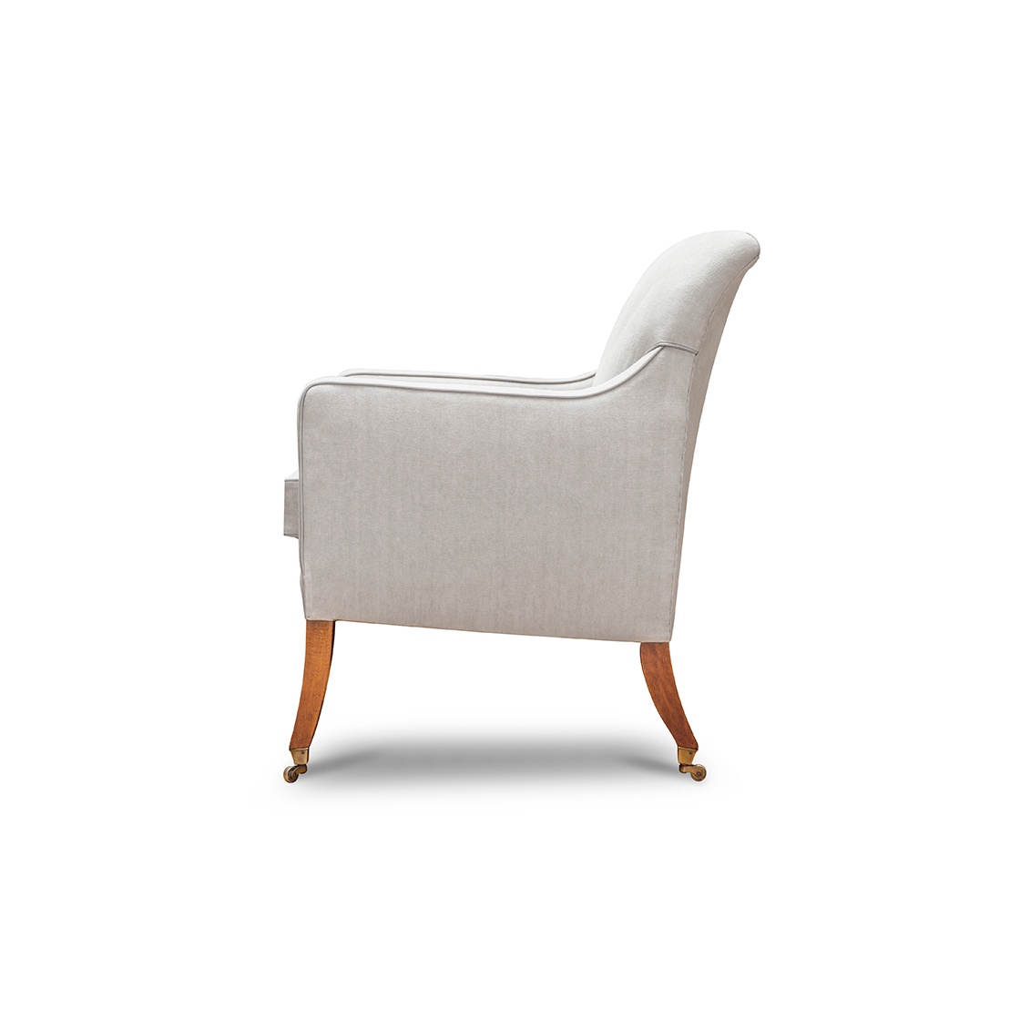 Compton chair in Orkney linen - Cement with Siena leather piping - Beaumont & Fletcher