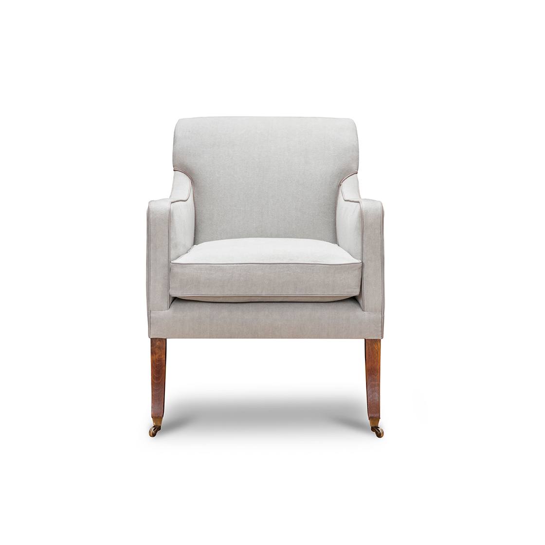 Compton chair in Orkney linen - Cement with Siena leather piping - Beaumont & Fletcher
