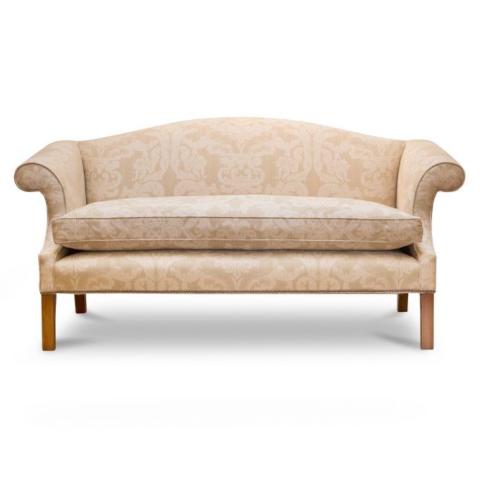 A bespoke Georgian style sofa upholstered in a modern damask fabric.