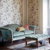 Ottoman table in Como silk velvet - Teal with Clarence sofa - Beaumont & Fletcher