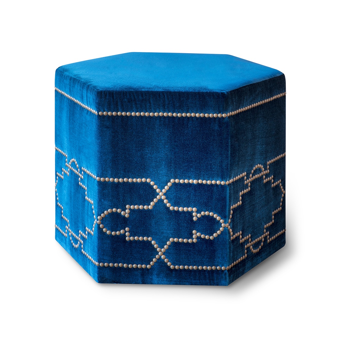 Malika footstool in Capri silk velvet - Prussian blue - Beaumont & Fletcher