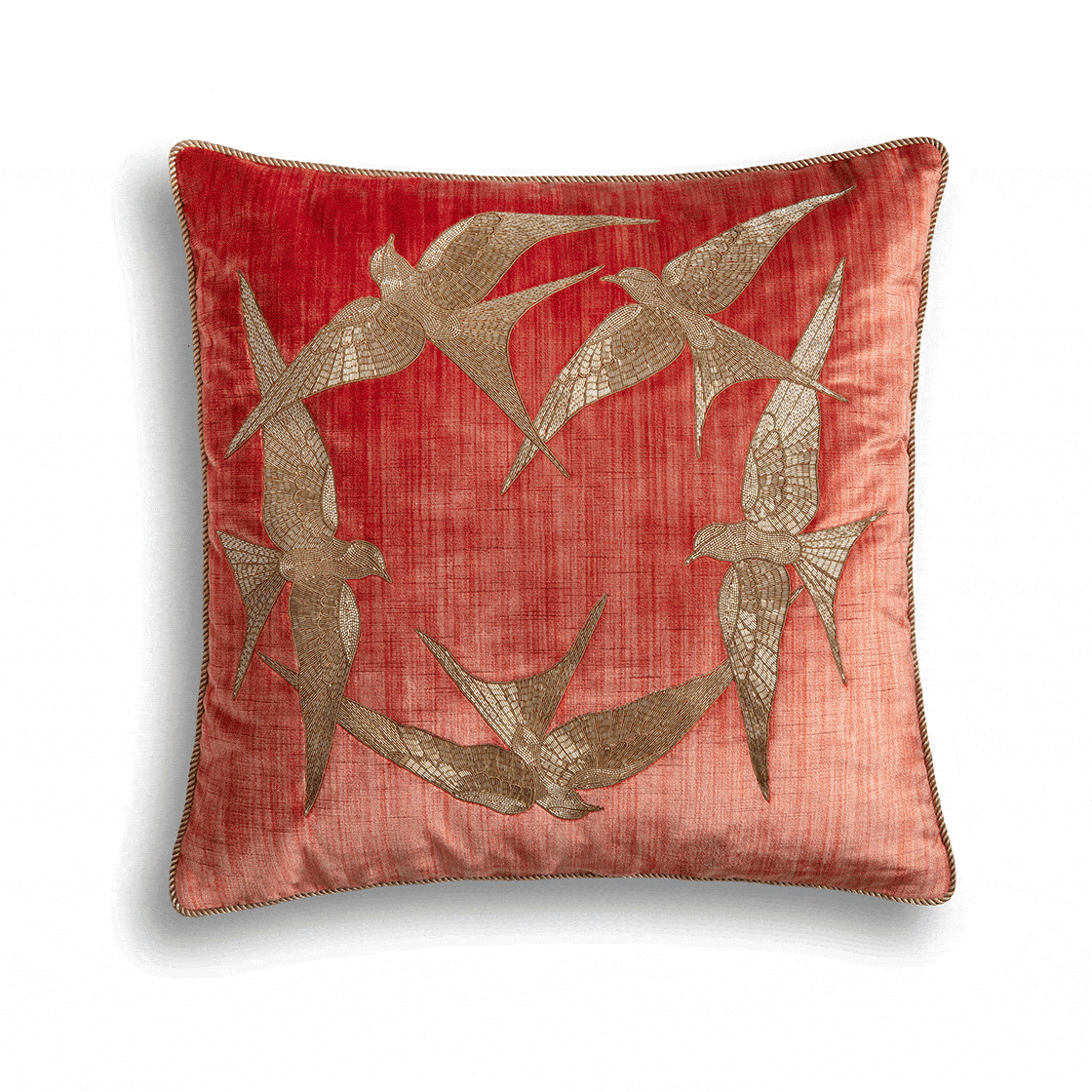 Elvira cushion in Como silk velvet - Pompeiian red - Beaumont & Fletcher - Beaumont & Fletcher