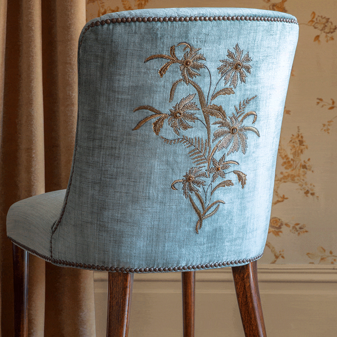 Isolde embroidery on Como silk velvet - Teal