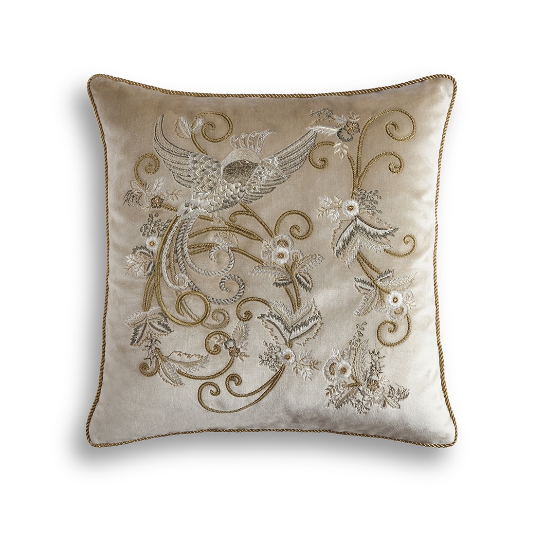 Papageno cushion in Capri silk velvet- Biscuit