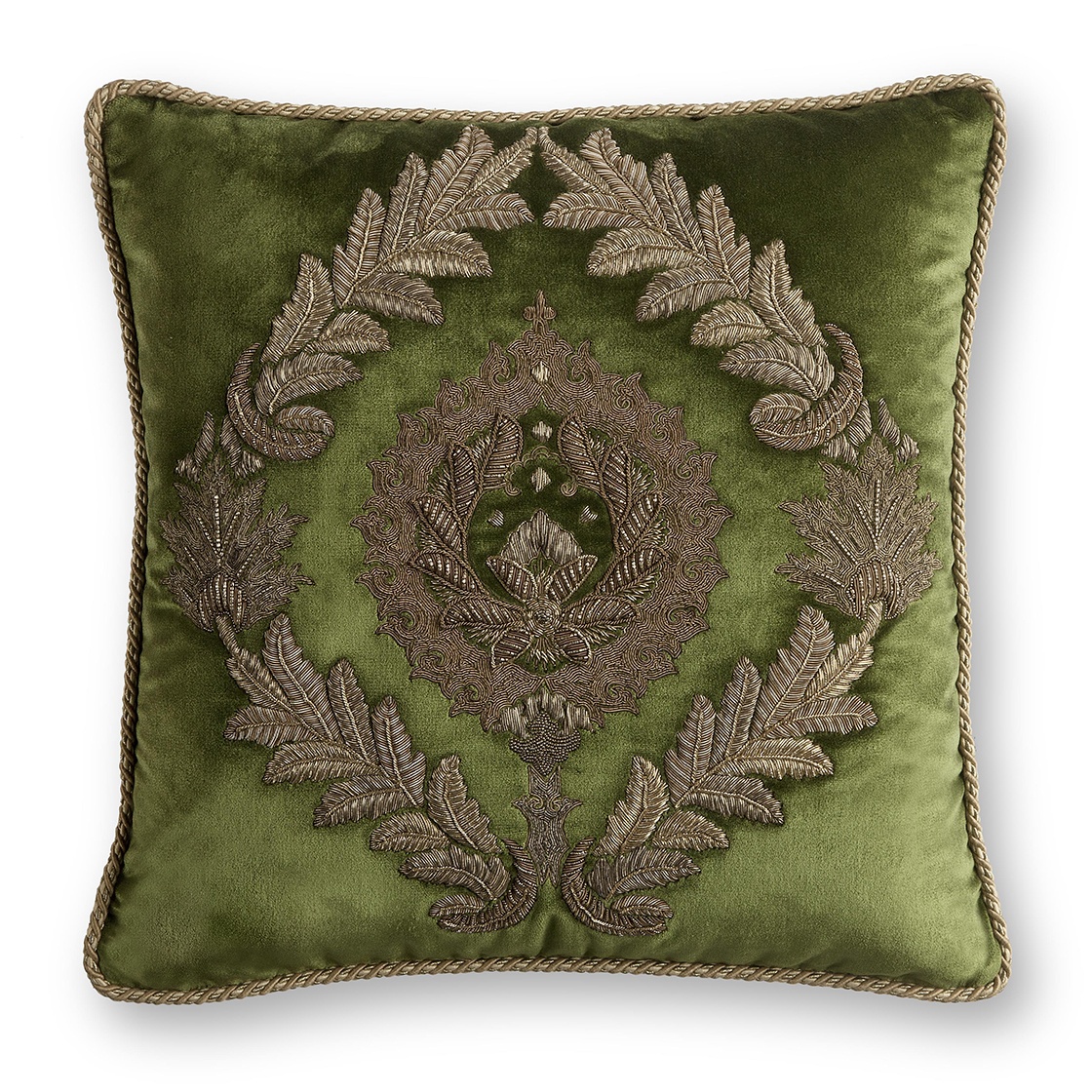 Rossini cushion in Capri silk velvet- Georgian green - Beaumont & Fletcher