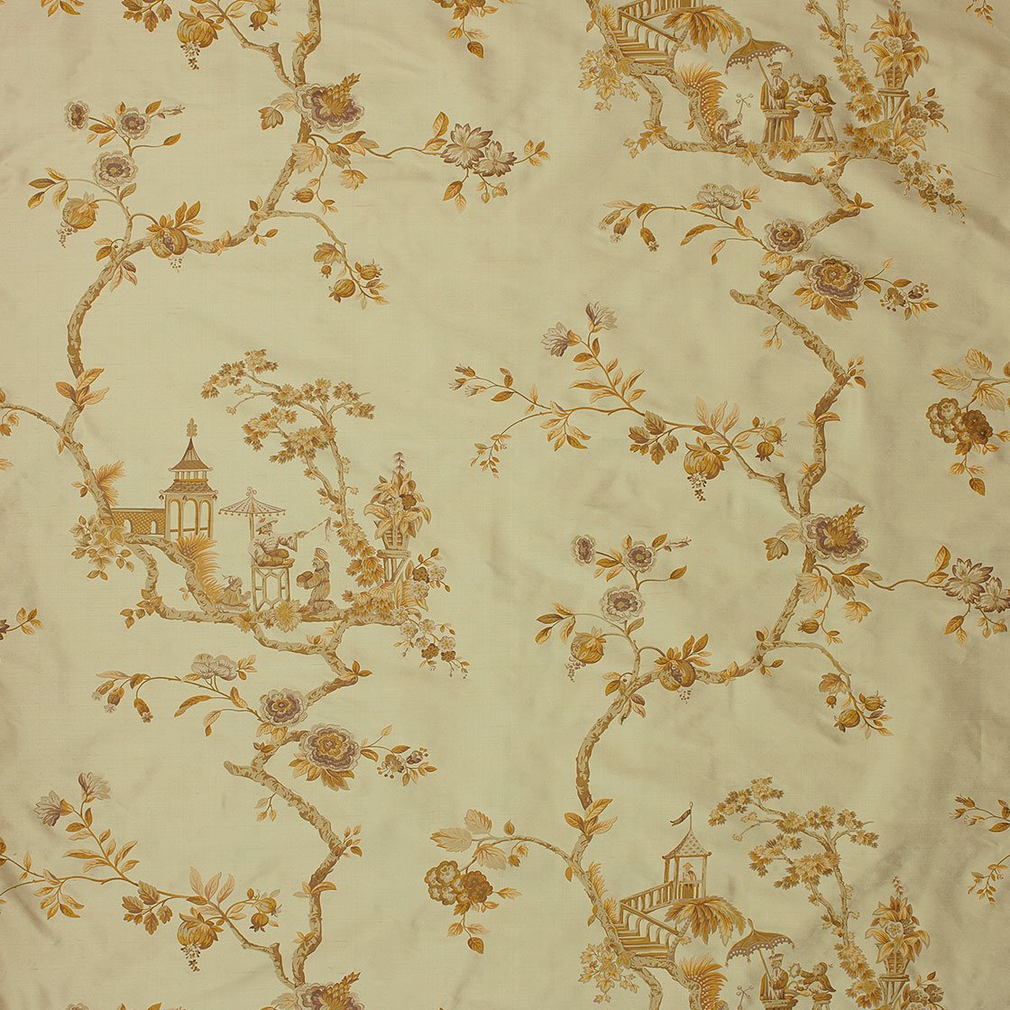 Cathay printed silk - Antique gold - Beaumont & Fletcher