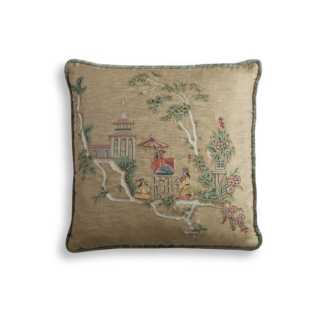 Cathay Cushion on Plain Linen - Gold - Beaumont & Fletcher - Beaumont & Fletcher