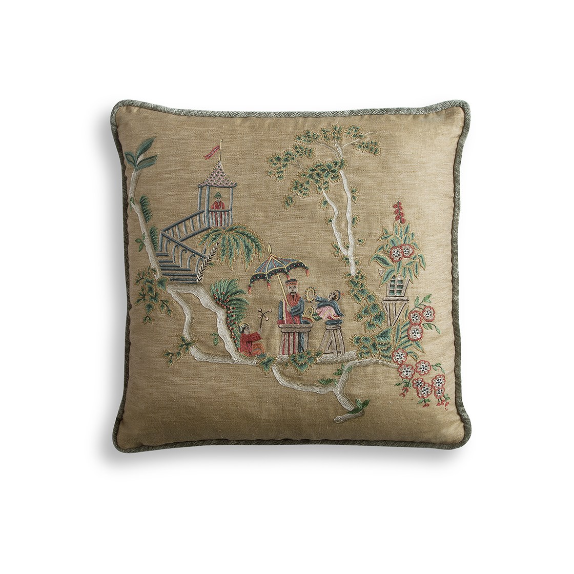 Cathay Cushion on Plain Linen - Gold - Beaumont & Fletcher - Beaumont & Fletcher