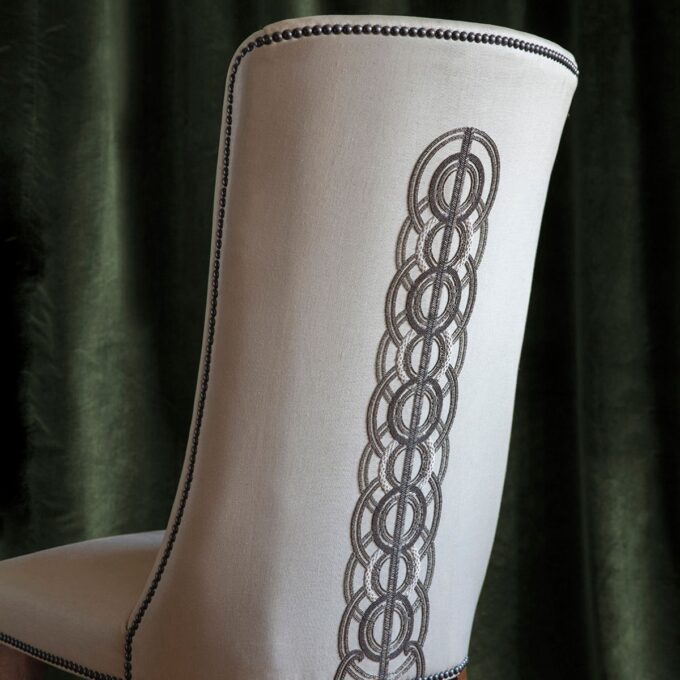 Circe embroidery on Kingsley dining chair