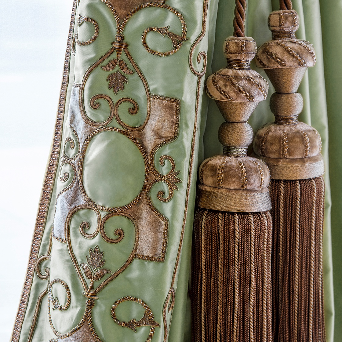 Imogen Tie Backs with Cordoba on Imperial Teffeta - Eau de Nil - Beaumont & Fletcher - Beaumont & Fletcher