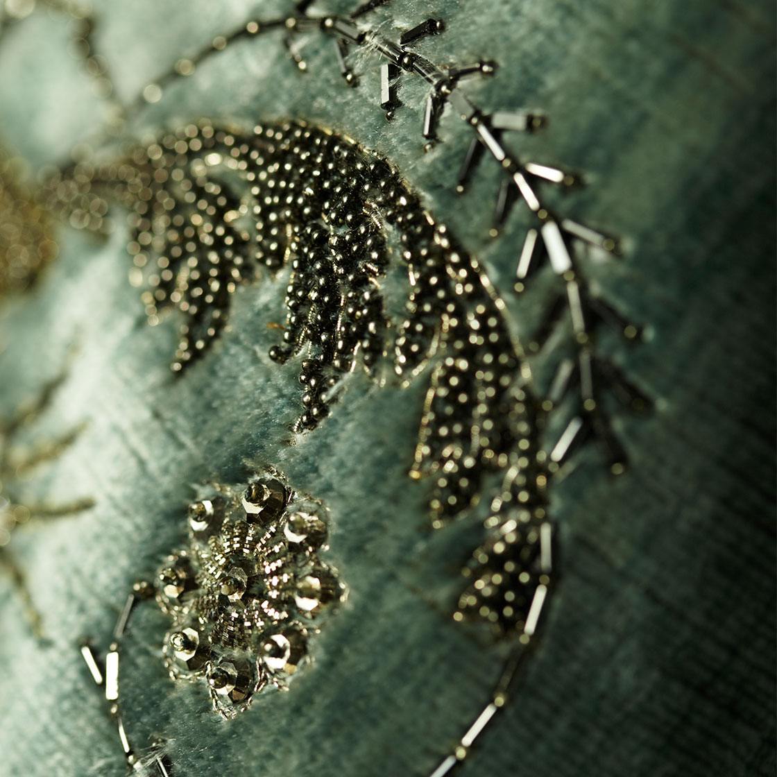 Imperatore embroidery on Como silk velvet -Teal - Beaumont & Fletcher