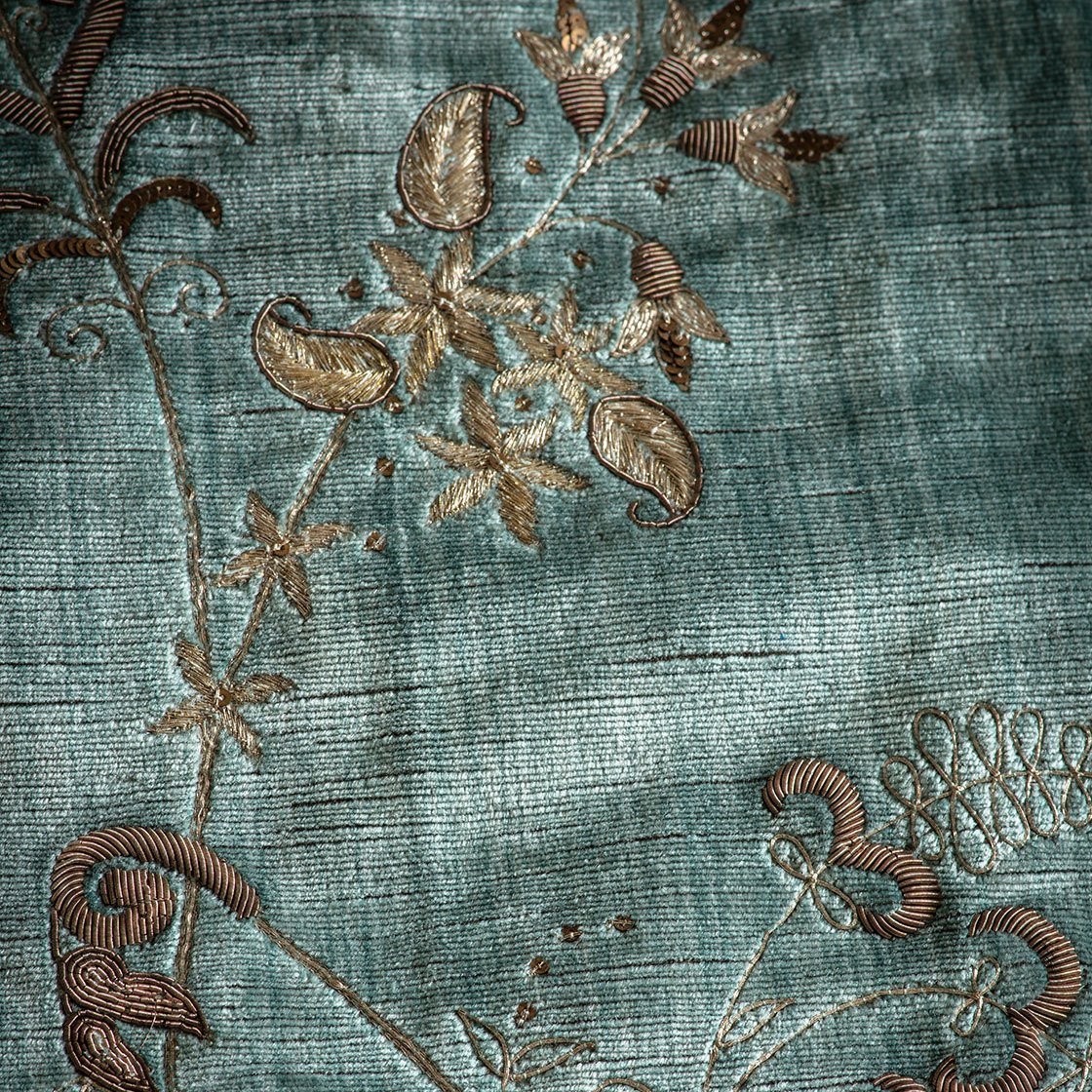 Moliere embroidery in Como silk velvet - Teal - Beaumont & Fletcher