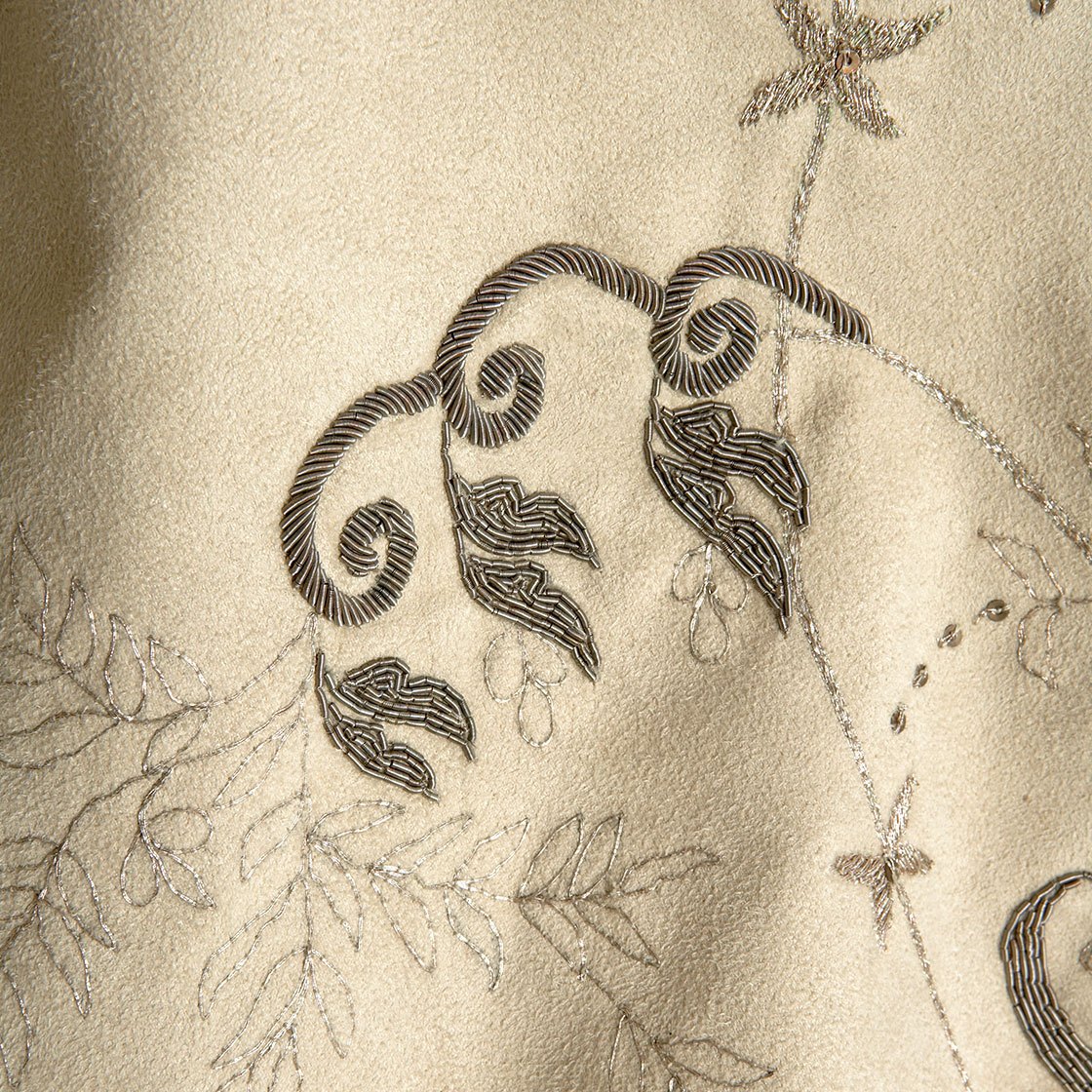 Moliere embroidery in Faux Suede - Ivory - Beaumont & Fletcher