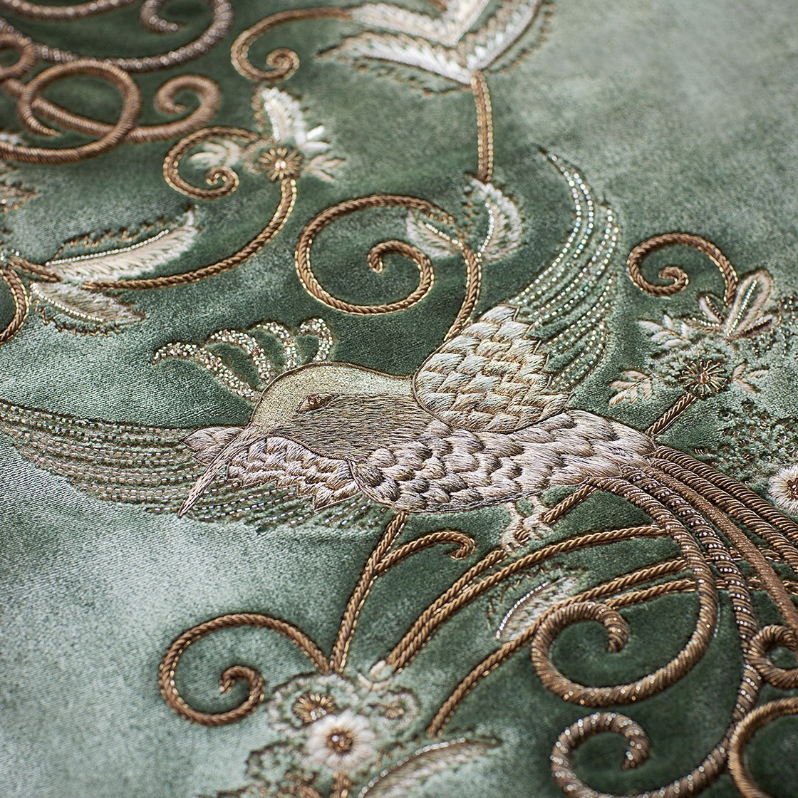 Papageno embroidery in Capri silk velvet - Mistletoe Papageno embroidery in Capri silk velvet - Mistletoe