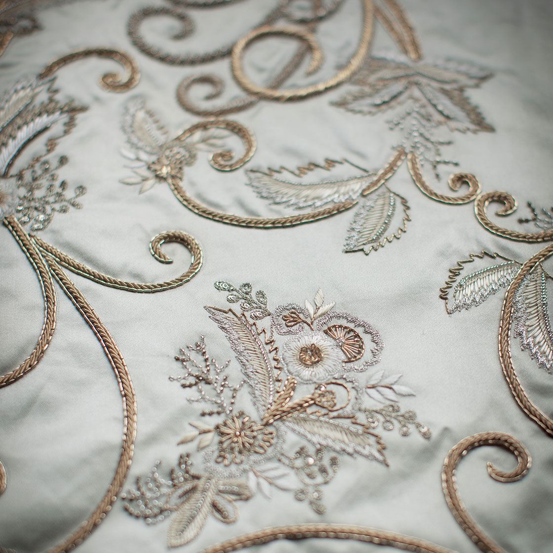 Papageno embroidery in Plain satin - Light sage - Beaumont & Fletcher