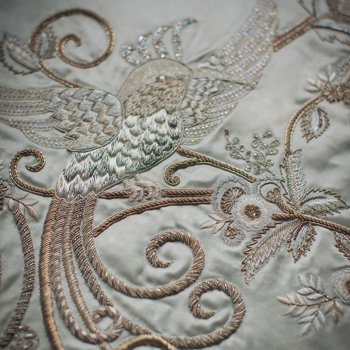 Papageno embroidery in Plain satin - Light sage Papageno embroidery in Plain satin - Light sage