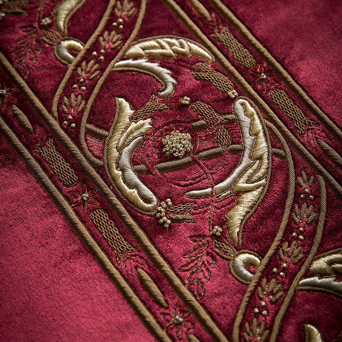 Racine embroidery in Capri silk velvet - Loganberry - Beaumont & Fletcher