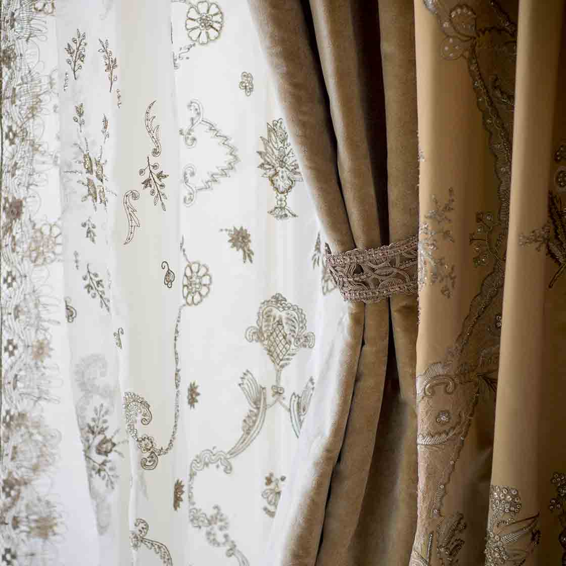 Tagore embroidery on drapes in Organza - Beaumont & Fletcher
