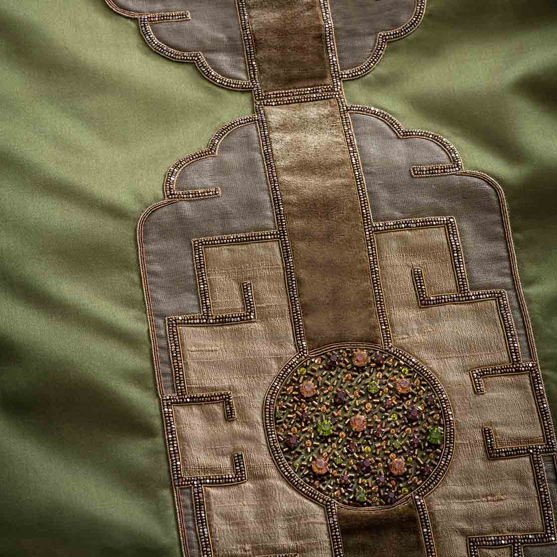 Tamburlaine embroidery in Foyle Silk - Avocado - Beaumont & Fletcher