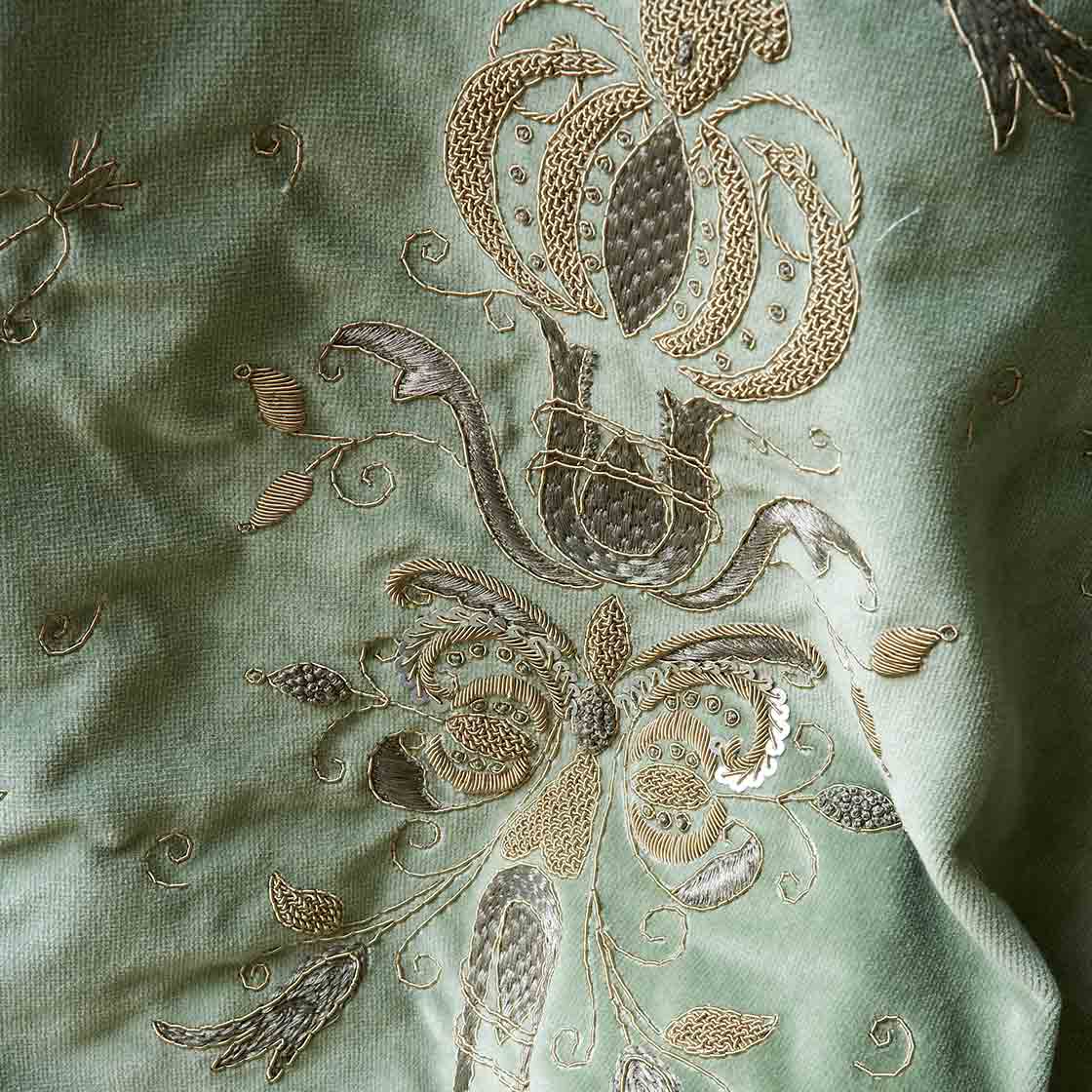 Zola  embroidery in Capri Silk Velvet - Pistachio