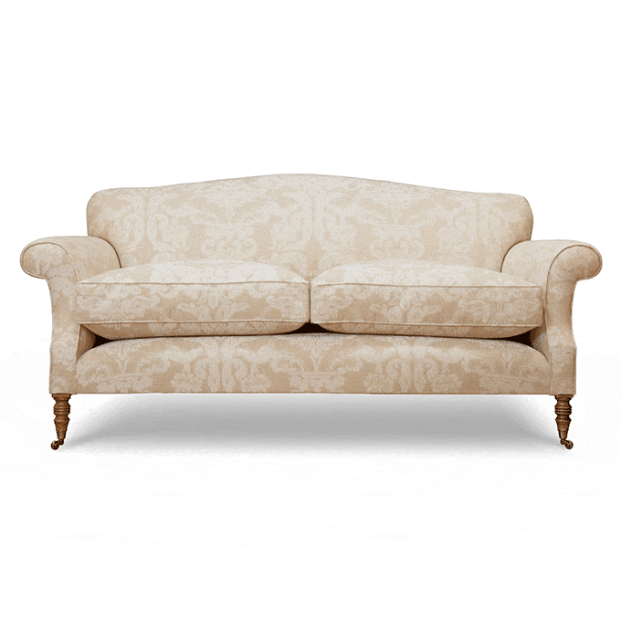 A bespoke, Georgian style sofa in a modern damask fabric.
