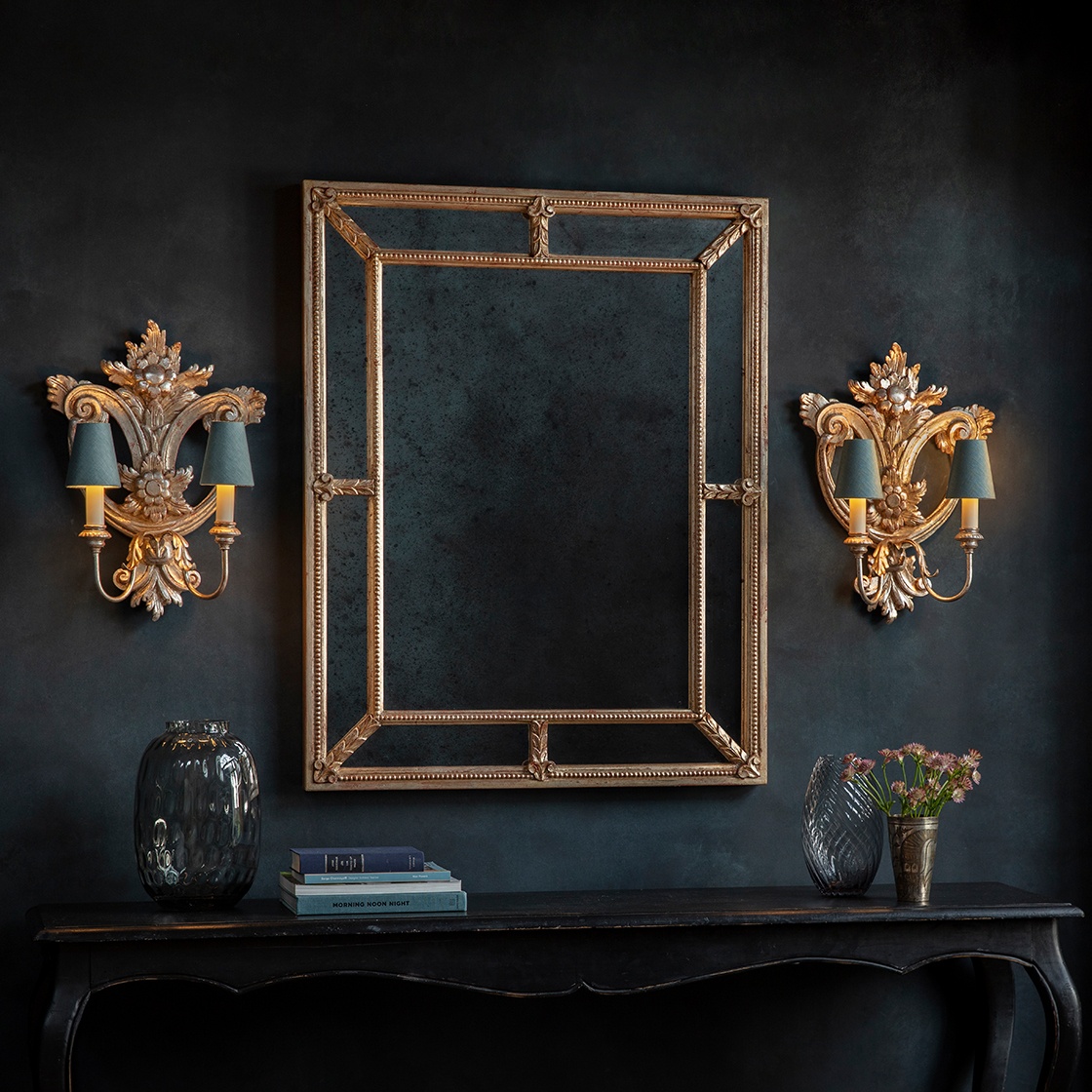 Georgian small mirror in Antiqued silver with Baroque light - Beaumont & Fletcher