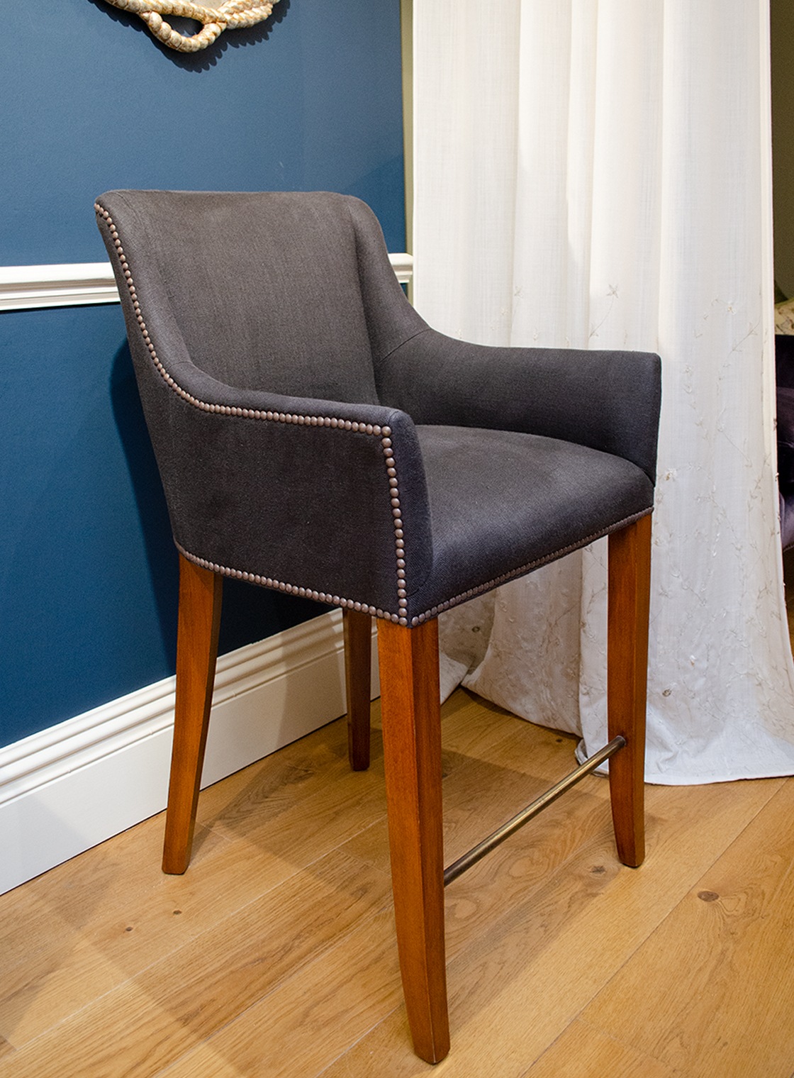 Kingsley bar stool in Bantry linen - Espresso - Beaumont & Fletcher