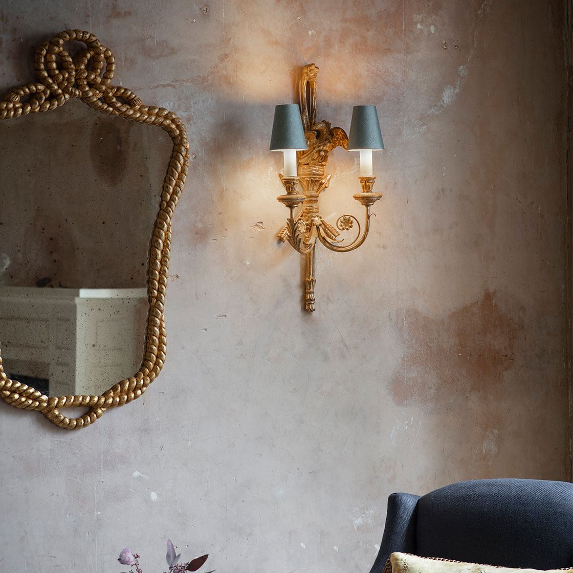 Nelson mirror in Burnt gold with Regency light in Burnt gold - Beaumont & Fletcher