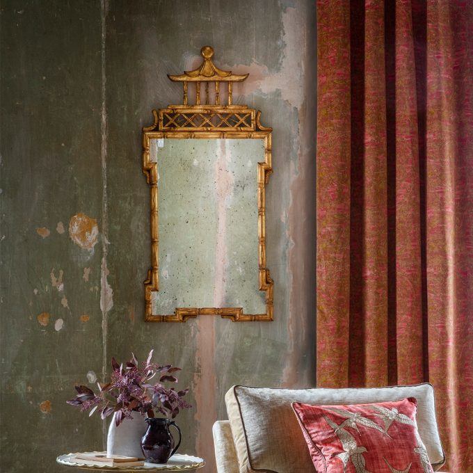 Cathay mirror in Burnt gold with Marlborough chair and Elvira cushion