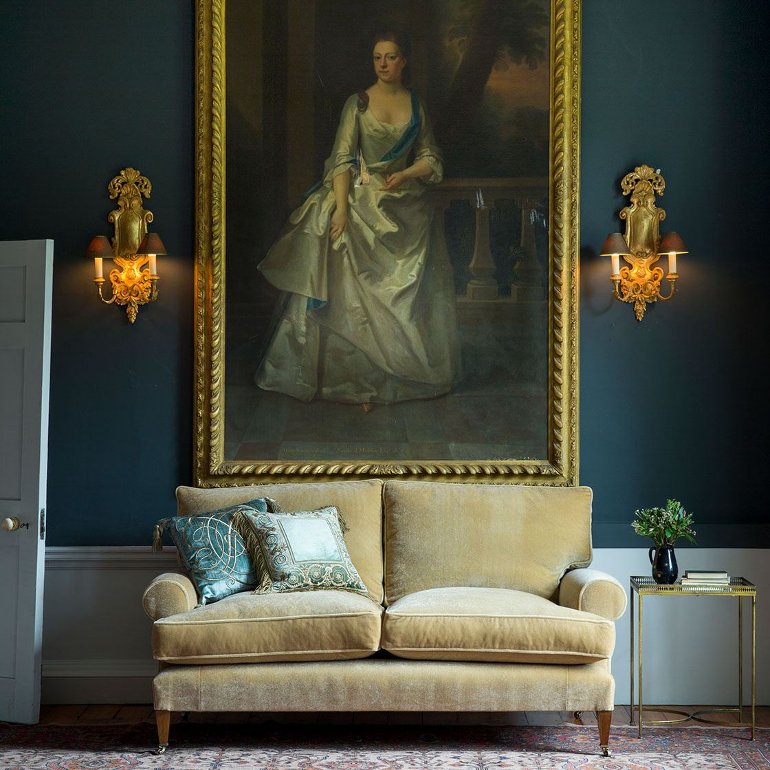 Roccoco light in Burnt gold with Marlborough sofa, Anastasia and Sophia cushions - Beaumont & Fletcher