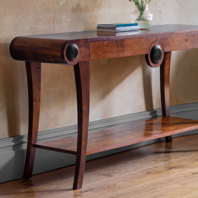 Duke console table in walnut and ebonised details