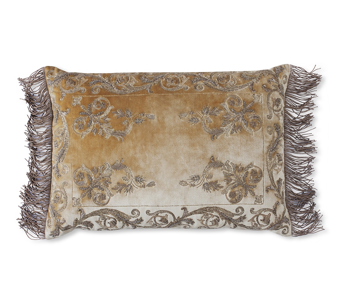 Calista cushion in Capri silk velvet - Almond - Beaumont & Fletcher