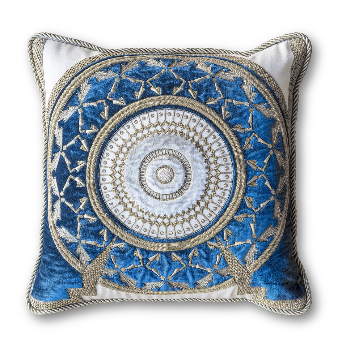 Ettore Cushion in Capri silk velvet - Prussian Blue