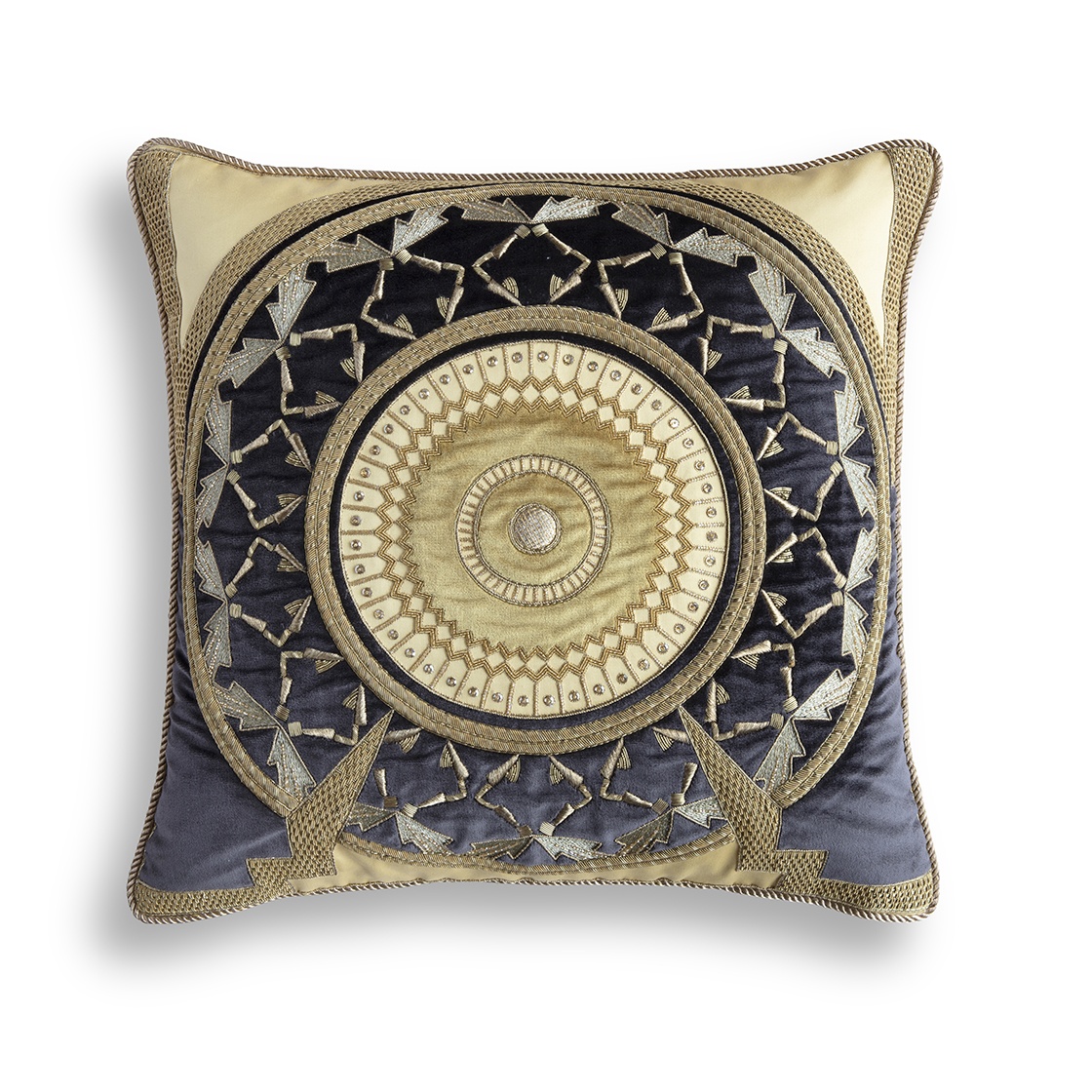 Ettore cushion in Capri silk velvet - Midnight, Almond - Beaumont & Fletcher