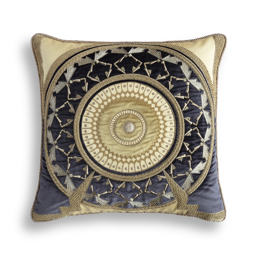 Ettore cushion in Capri silk velvet - Midnight, Almond Ettore cushion in Capri silk velvet - Midnight, Almond