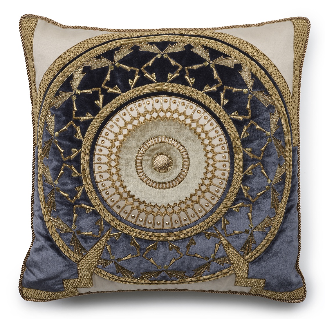 Ettore cushion in Capri silk velvet - Charcoal, Sable - Beaumont & Fletcher