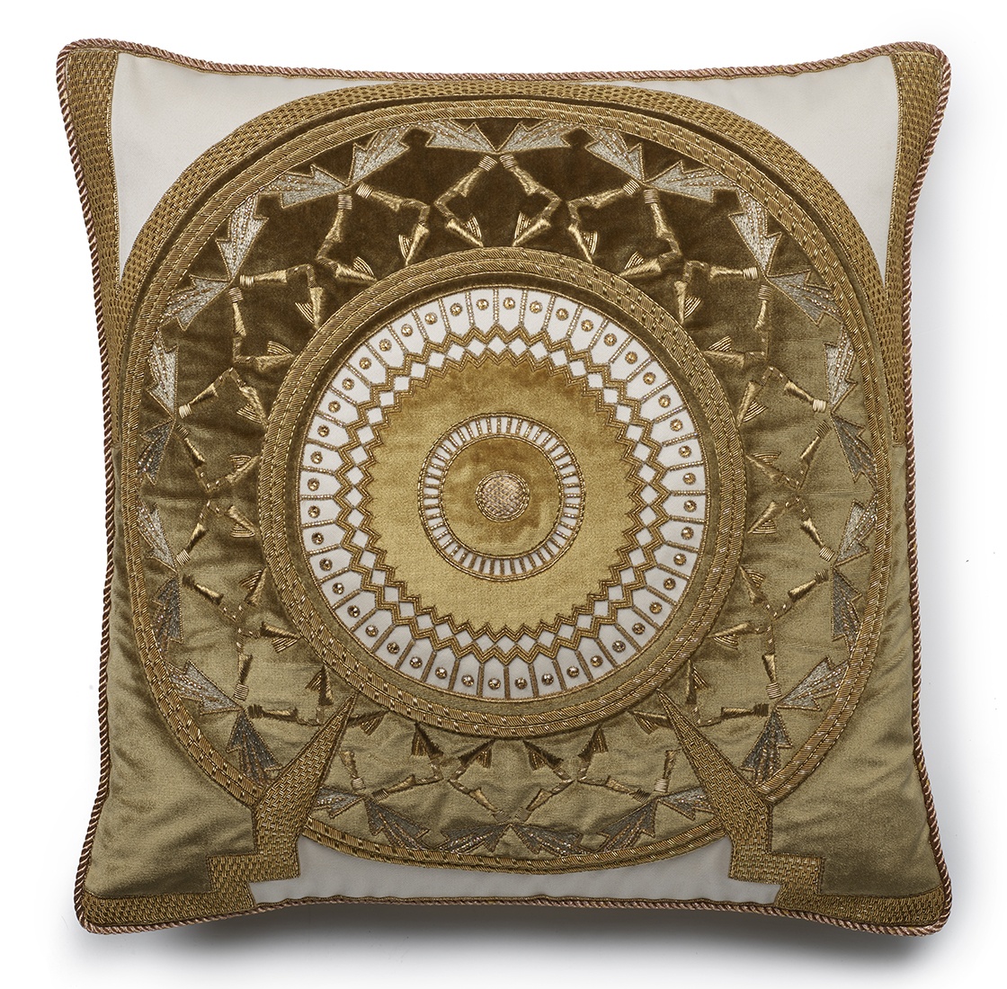 Ettore cushion in Capri silk velvet - French grey, Almond - Beaumont & Fletcher