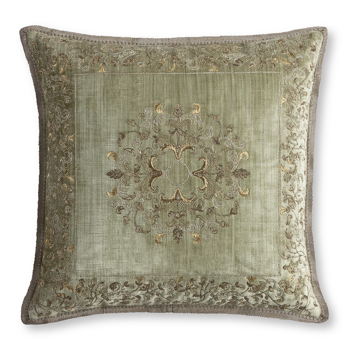 Felicia cushion in Como silk velvet -Fern - Beaumont & Fletcher