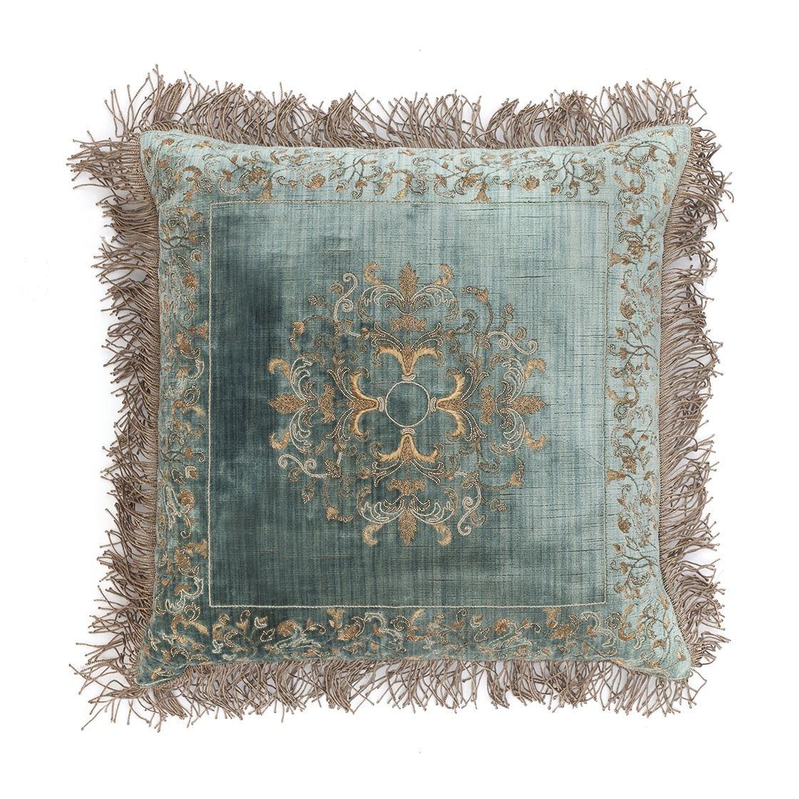 Felicia cushion in Como silk velvet - Teal - Beaumont & Fletcher