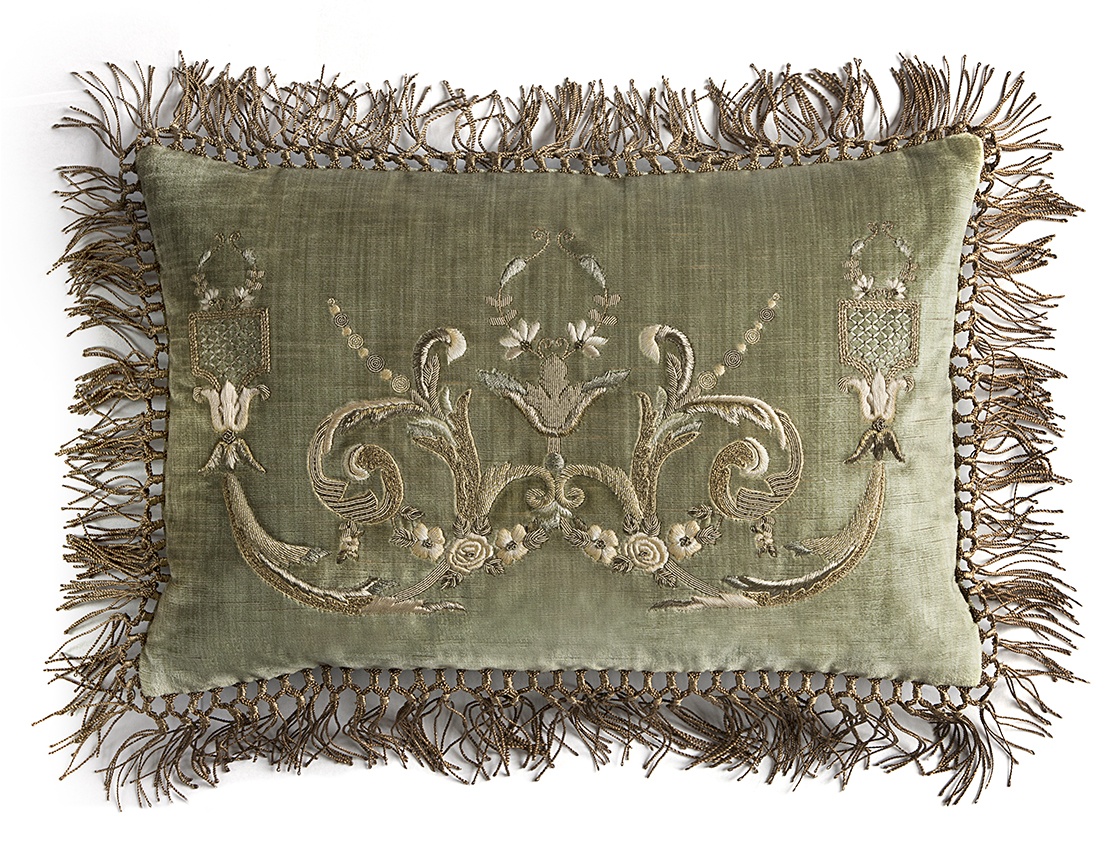 Thalia cushion in Como silk velvet- Fern - Beaumont & Fletcher