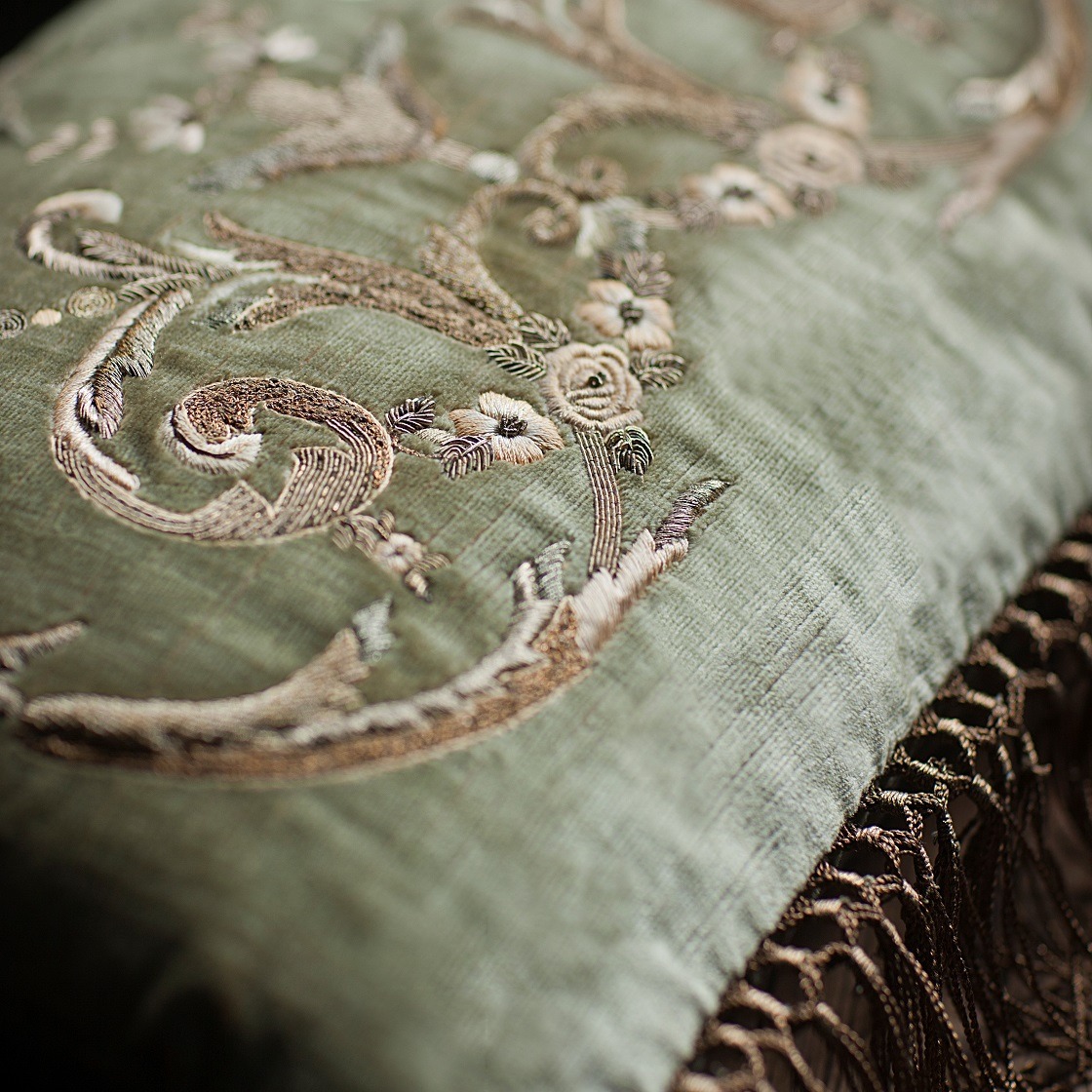 Thalia cushion in Como silk velvet- Fern - Beaumont & Fletcher