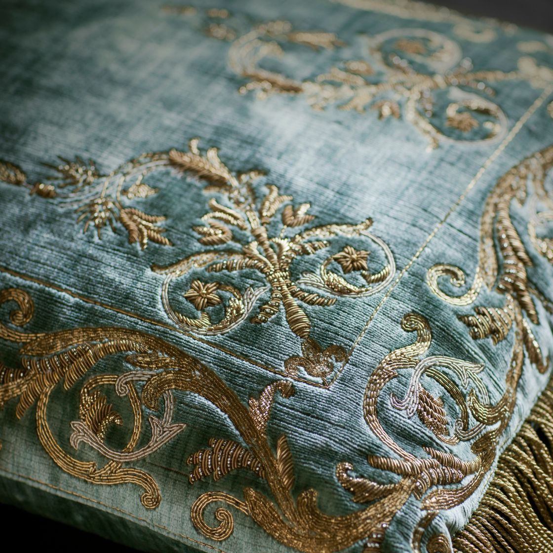 Calista cushion in Como silk velvet - Teal - Beaumont & Fletcher