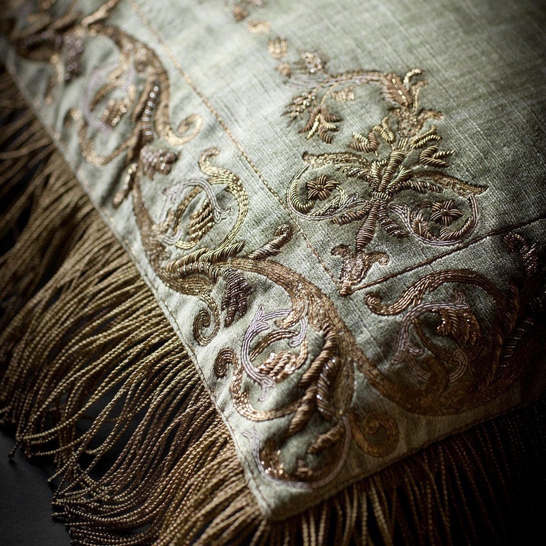 Viola cushion in Como silk velvet - Fern - Beaumont & Fletcher