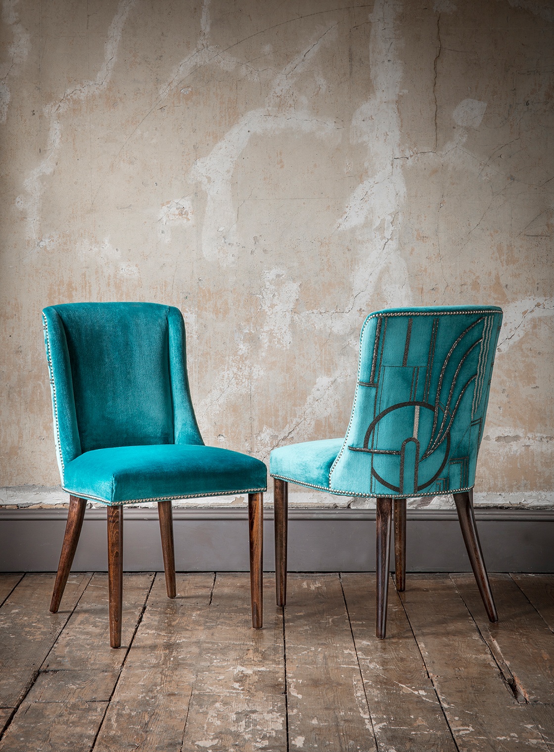 Calypso side chair in Capri-Aquamarine and Wallis embroidery - Beaumont & Fletcher