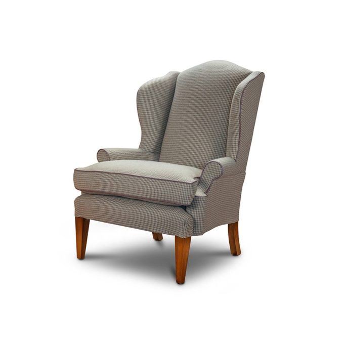 Club wing chair in Argyll check - Lichen