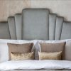 Miami Headboard on Eriskay wool - Sand with Capri silk velvet - Glacier and bespoke cushions - Beaumont & Fletcher