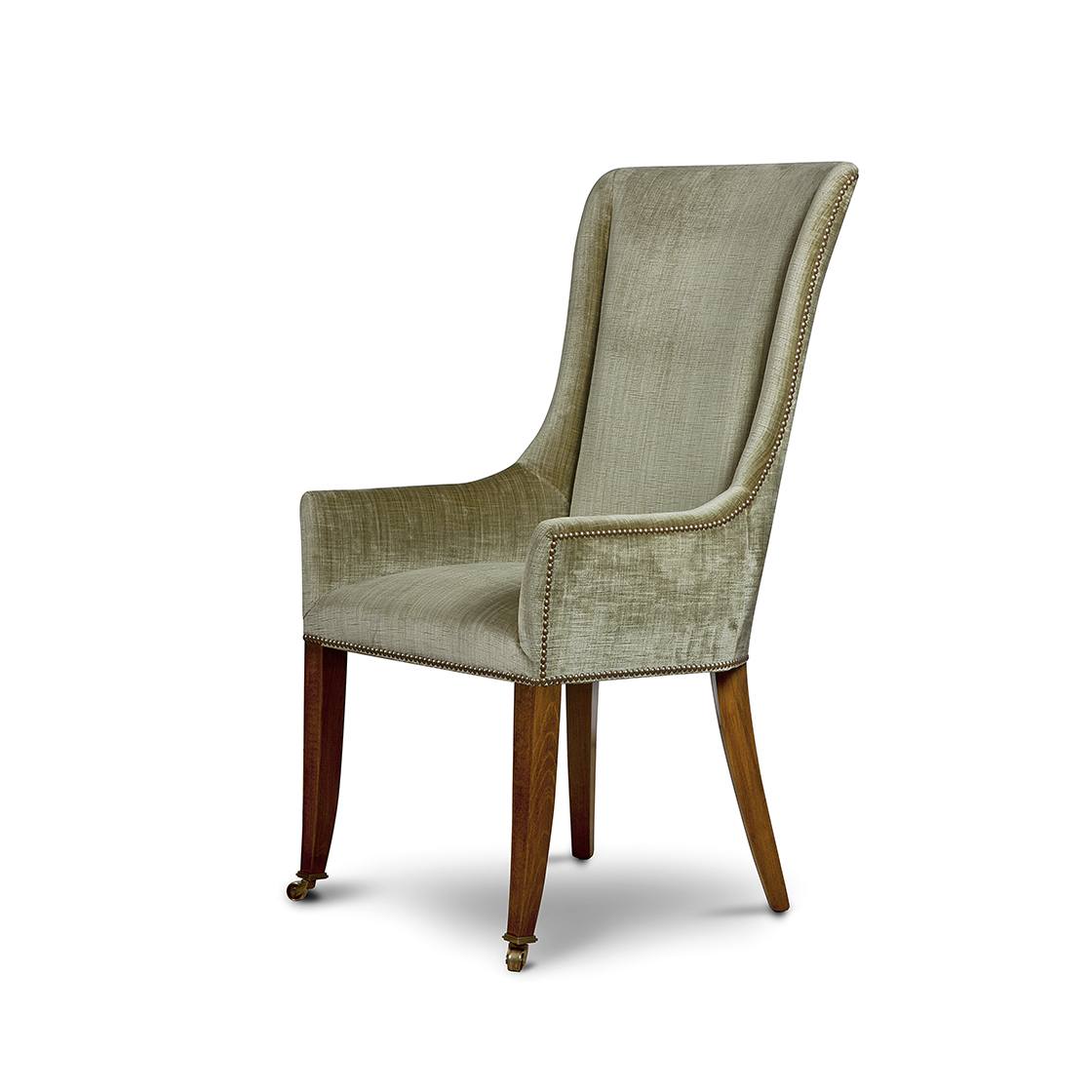 Kingsley carver dining chair with Zola Antique gold embroidery in Como silk velvet - Fern - Beaumont & Fletcher